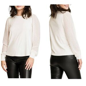 Gibson Look White Dot Mesh Sleeve Top XS NWT | Puff Sheer Sleeve Blouse
